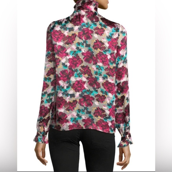 Saloni Emile Floral-Print Button-Front Silk Top 🌺 size 2 - Picture 7 of 10